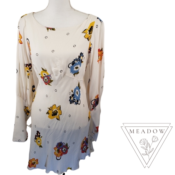 Free People FP Dress Sunshadows Mini Split Sleeve 6 Small NEW Ivory Floral - Picture 3 of 12